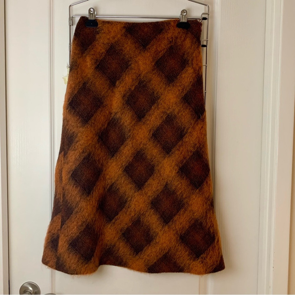 Vintage InWear Orange Mohair Midi A-line Skirt 6 Small